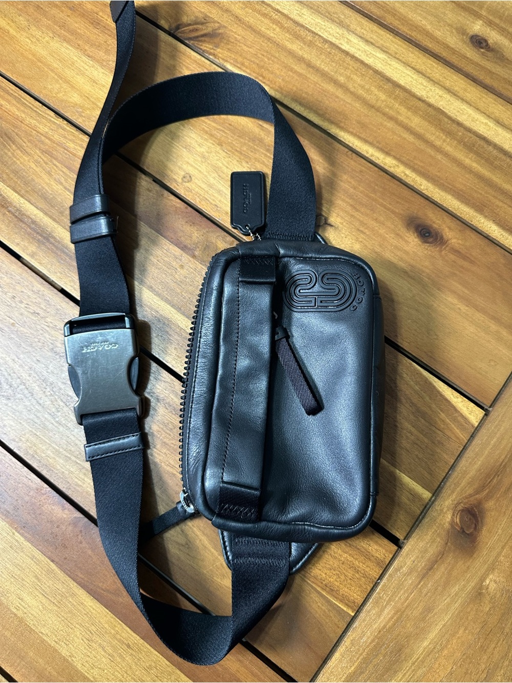 Coach Mini Edge Black Leather Belt Bag/Sling Pack - Picture 2 of 9